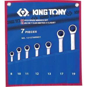 Набор комбинированных трещоточных ключей, 8-19 мм, чехол из теторона, 7 предметов, KING TONY, 12107MRN01